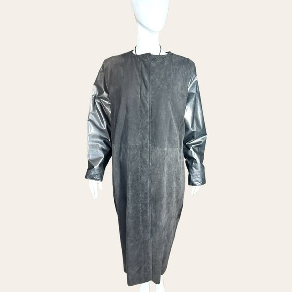 VINTAGE 80s' LOUIS-GUY GIROUX SUEDE/LEATHER/ASTRAKHAN FUR VEST & COAT (SZ 12) - Picture 1 of 16